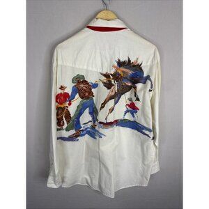 Vintage Roper Border Western Shirt XL Cowboy Rodeo Horse Art Back USA
